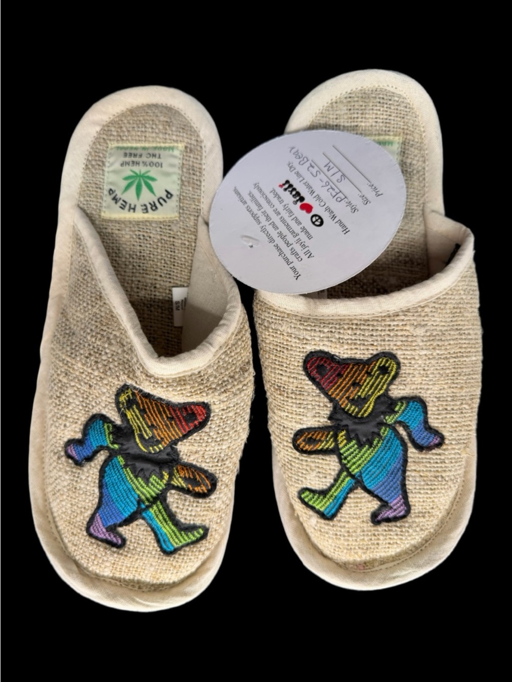 Hemp Slipper with Rainbow Dancing Bear Patch